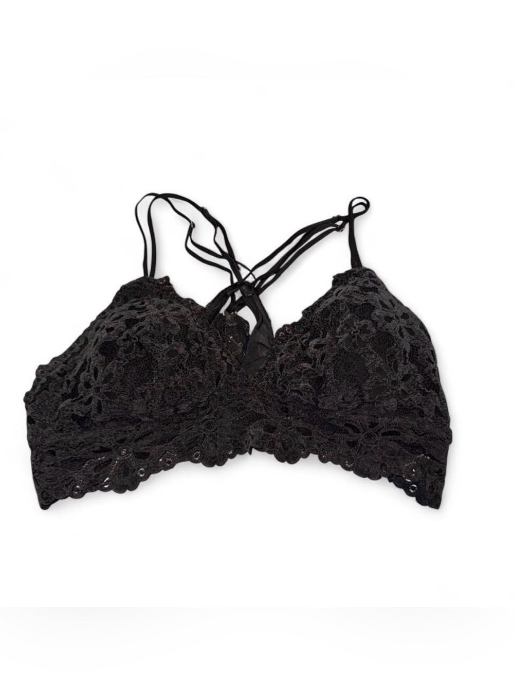 aerie Black Floral Lace Bralette with Strappy Back